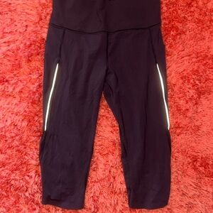 Purple Lululemon Cropped Leggings with Reflective Stripes